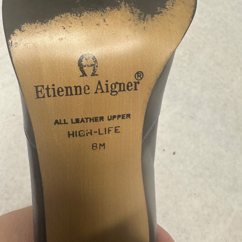Etienne Aigner high life heels navy leather silver buckles pumps - Picture 9 of 9